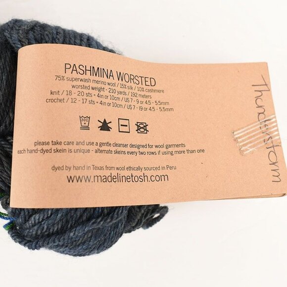 MadelineTosh Pashmina Worsted Yarn Merino Wool Silk Cashmere Thunderstorm - Picture 3 of 3